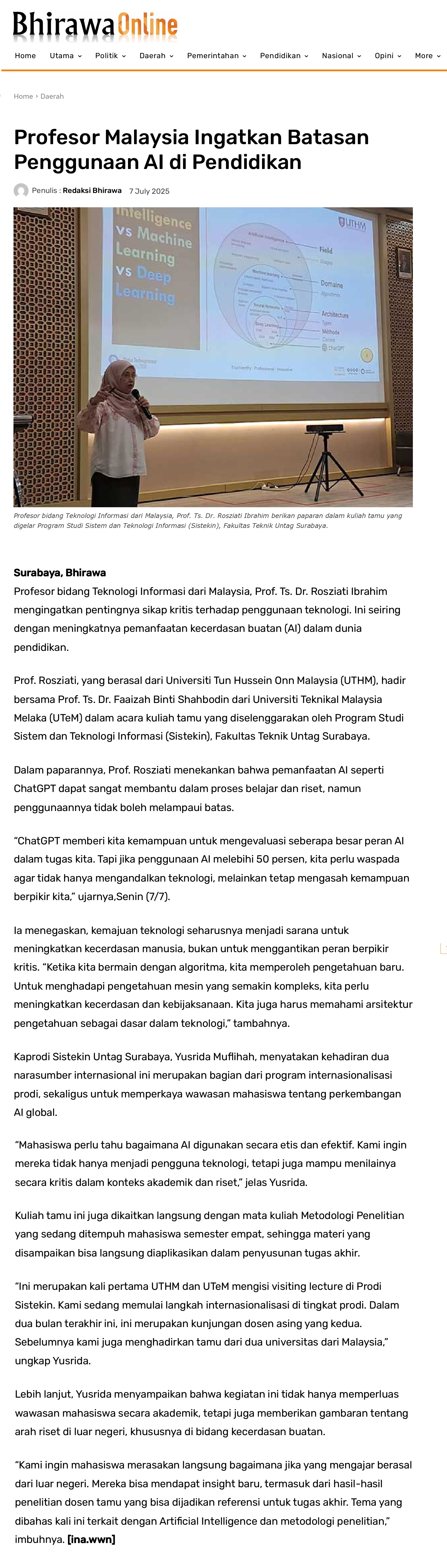 277 Profesor Malaysia Ingatkan Batasan Penggunaan AI di Pendidikan _ Harian Bhirawa