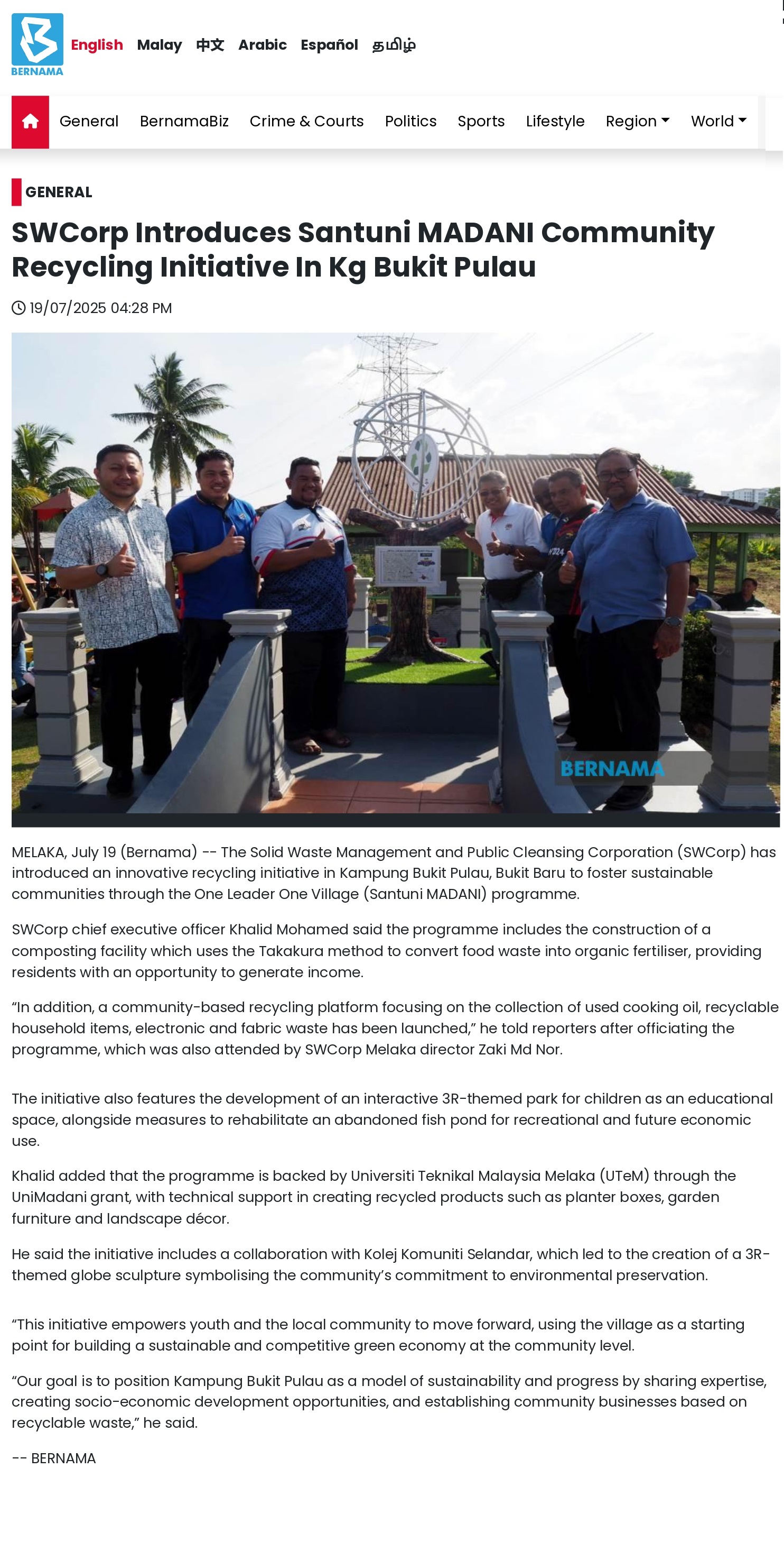 313  BERNAMA - SWCorp Introduces Santuni MADANI Community Recycling Initiative In Kg Bukit Pulau