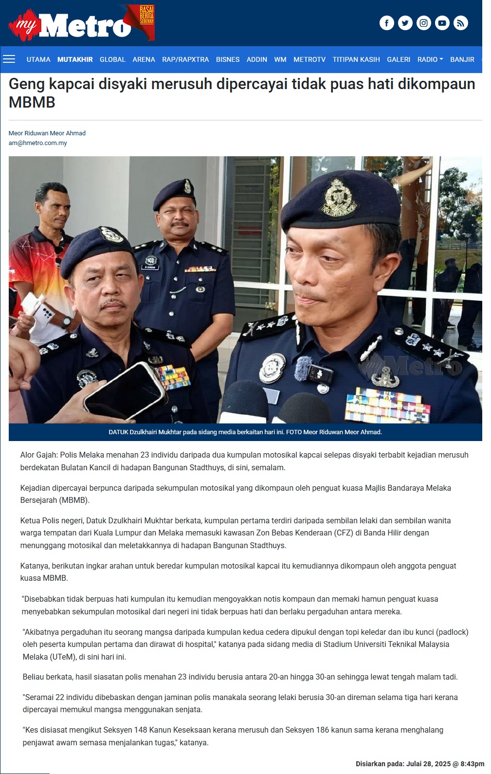 338 Geng kapcai disyaki merusuh dipercayai tidak puas hati dikompaun MBMB