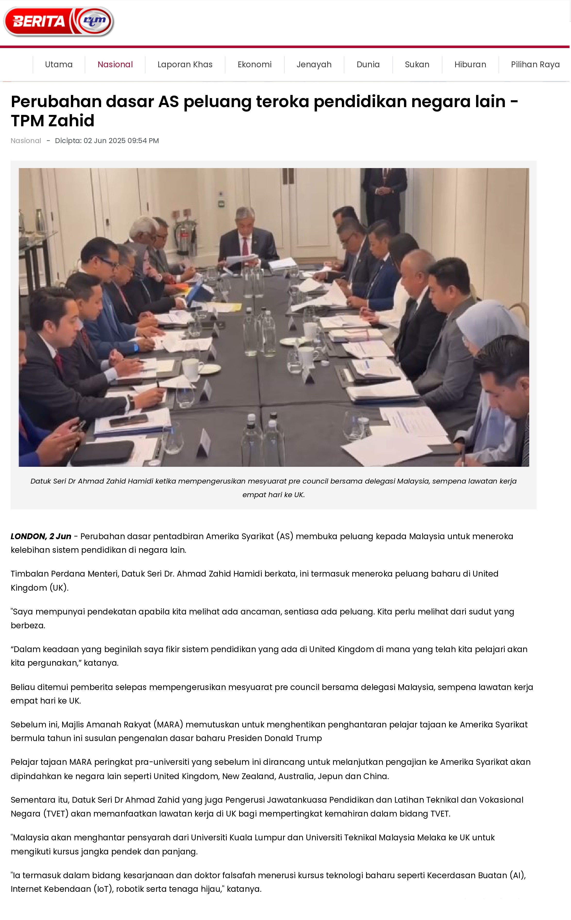 214 Perubahan dasar AS peluang teroka pendidikan negara lain - TPM Zahid - Portal Berita