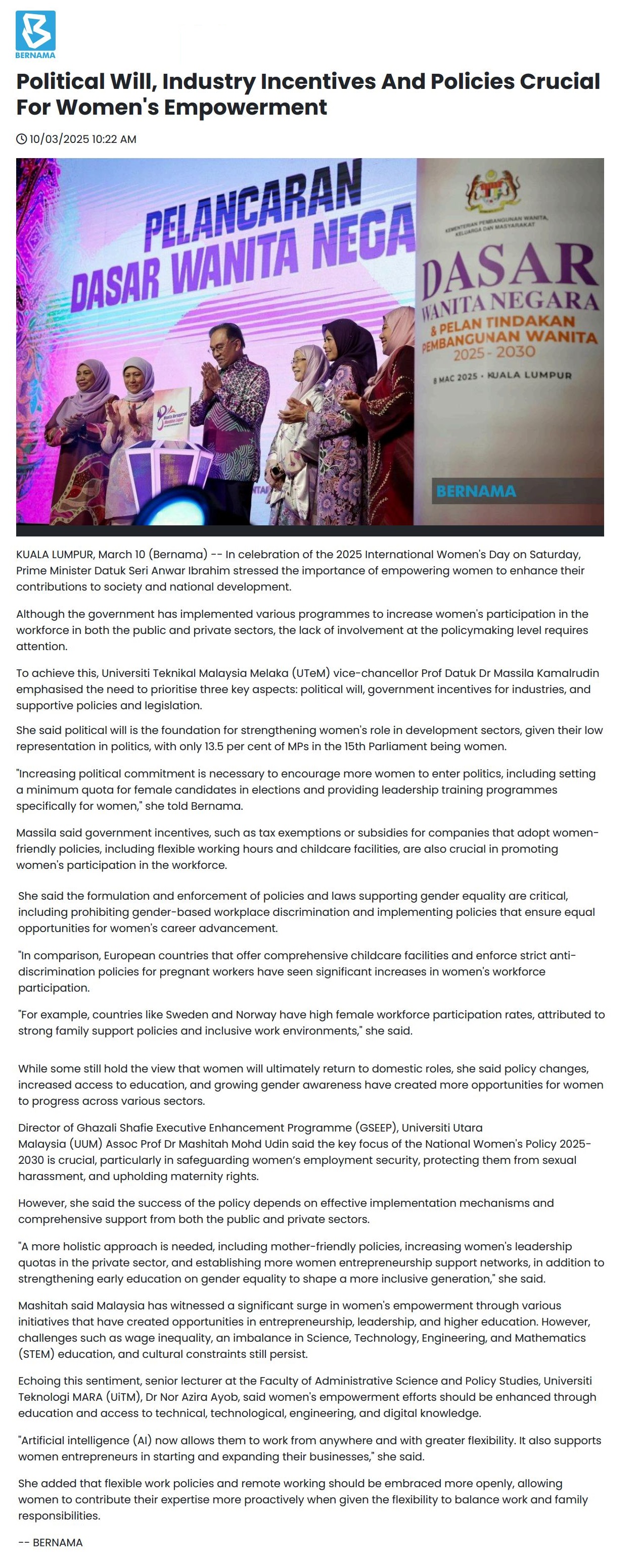 92 Political Will, Industry Incentives And Policies Crucial For Women's Empowerment 