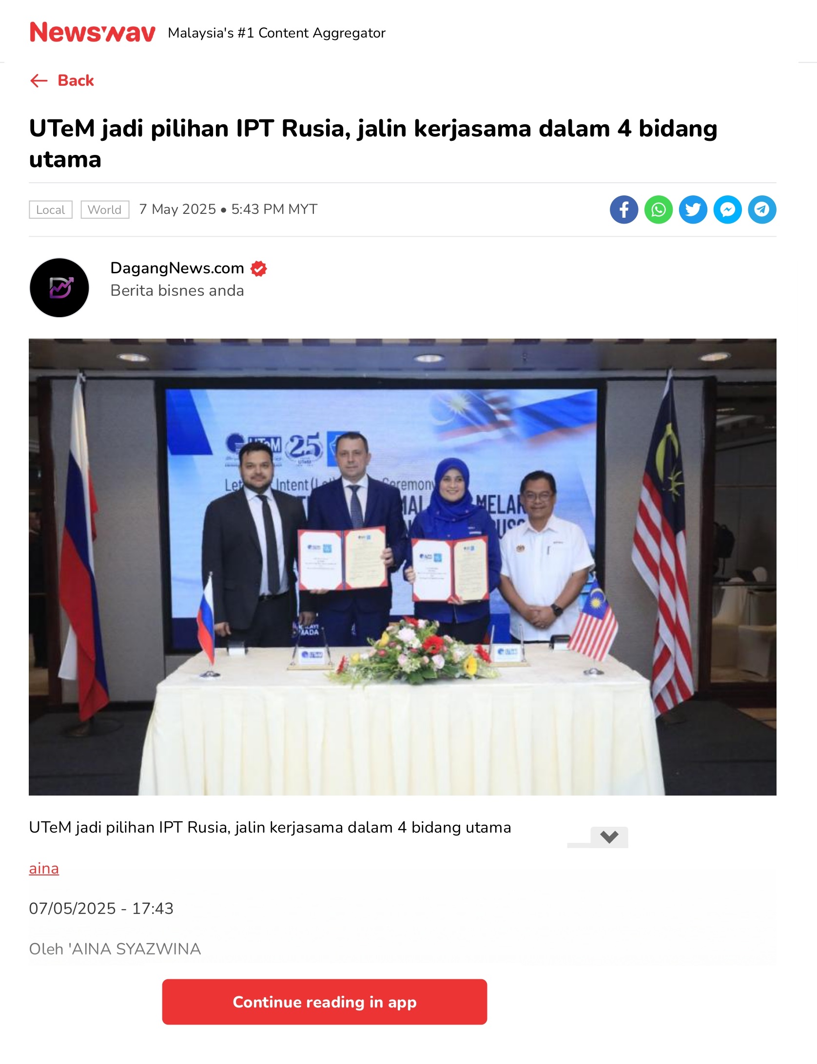 161 UTeM jadi pilihan IPT Rusia, jalin kerjasama dalam 4 bidang utama