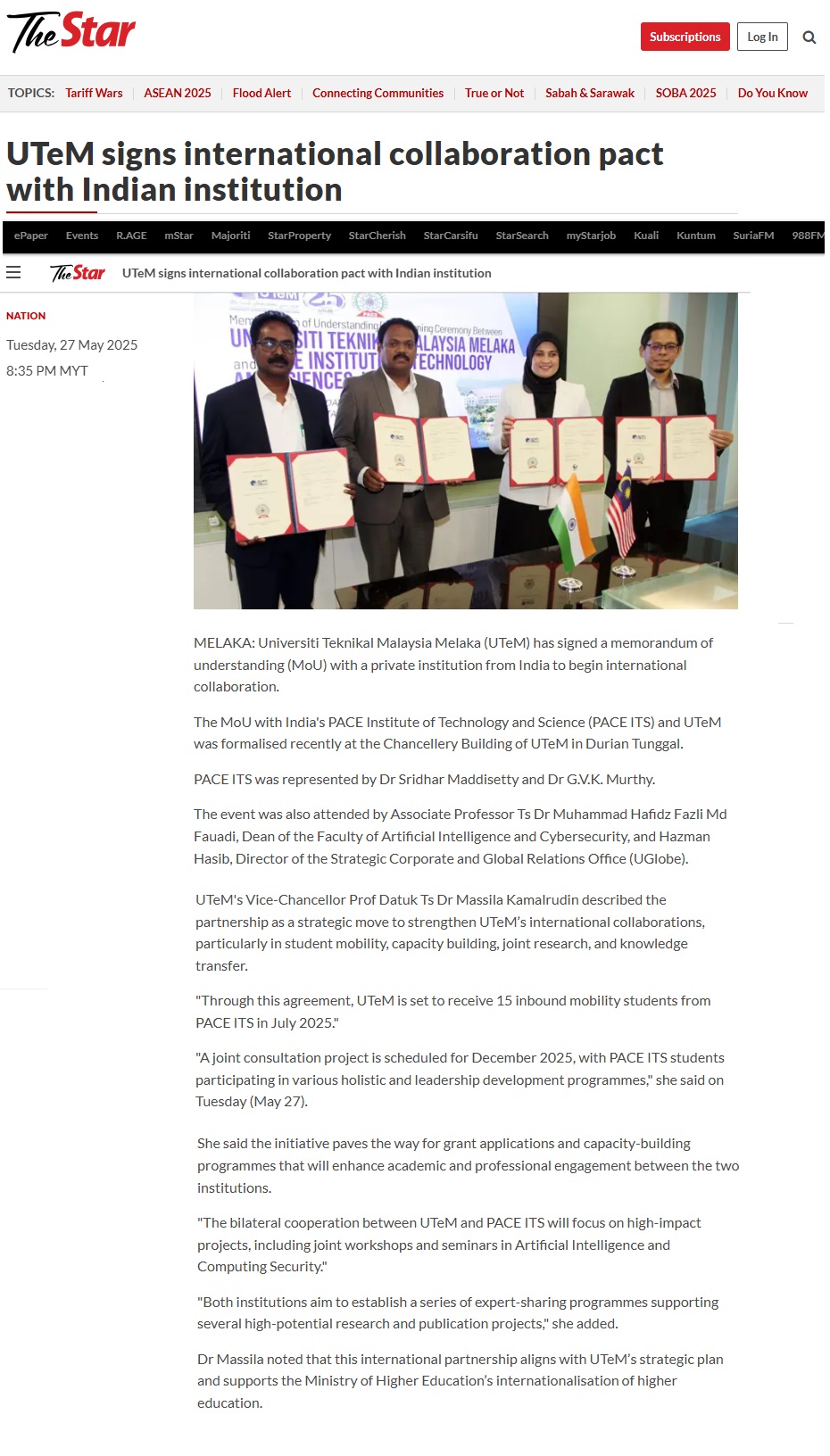 204 UTeM signs international collaboration pact with Indian institution _ The Star