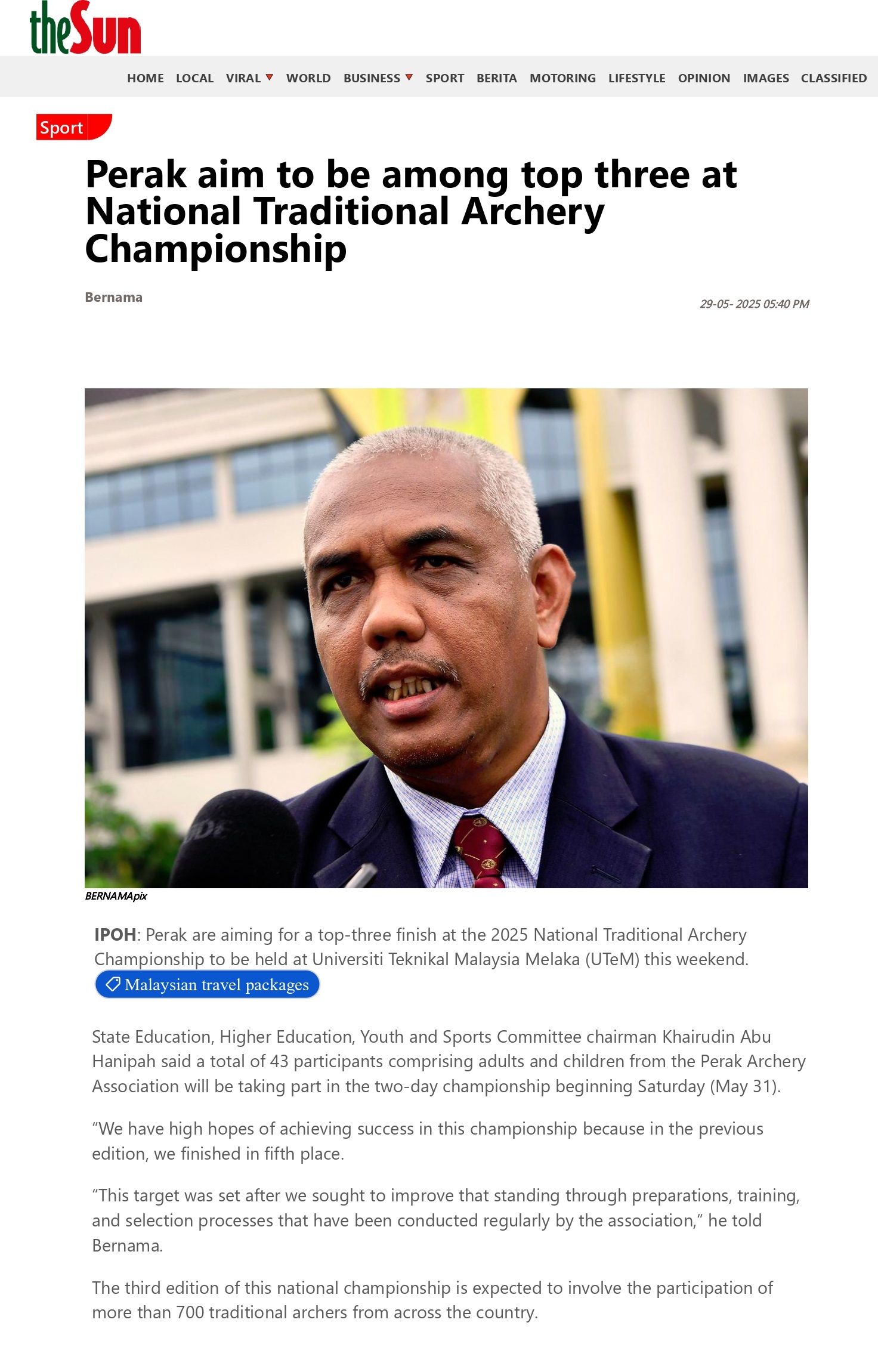 208 Perak aim to be among top three at Archery Championship