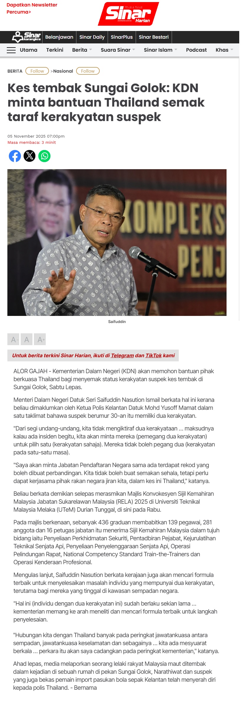 586 Kes tembak Sungai Golok_ KDN minta bantuan Thailand semak taraf kerakyatan suspek - Sinar Harian