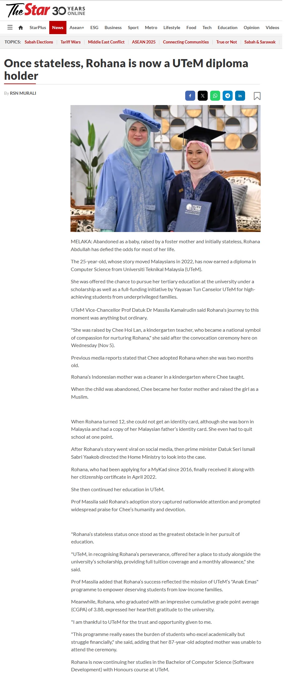 588 Once stateless, Rohana is now a UTeM diploma holder _ The Star