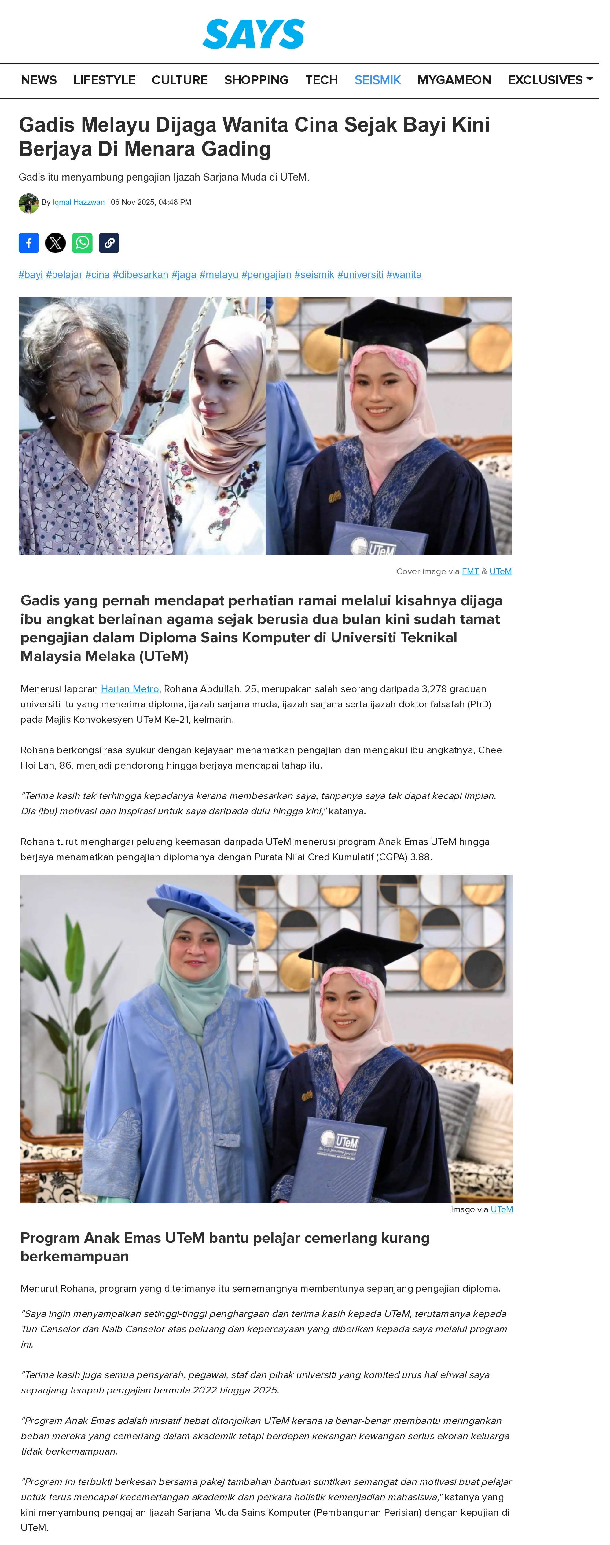 609 Gadis Melayu Dijaga Wanita Cina Sejak Bayi Kini Berjaya Di Menara Gading