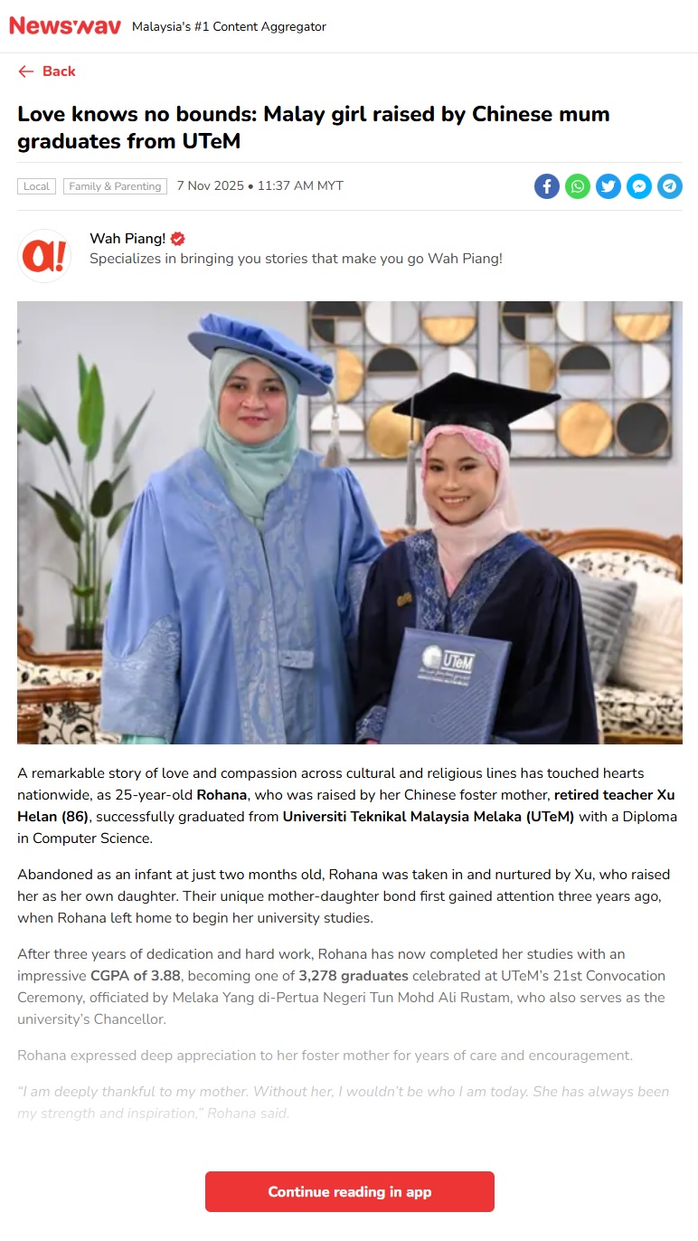 610 Love knows no bounds_ Malay girl raised by Chinese mum graduates from UTeM