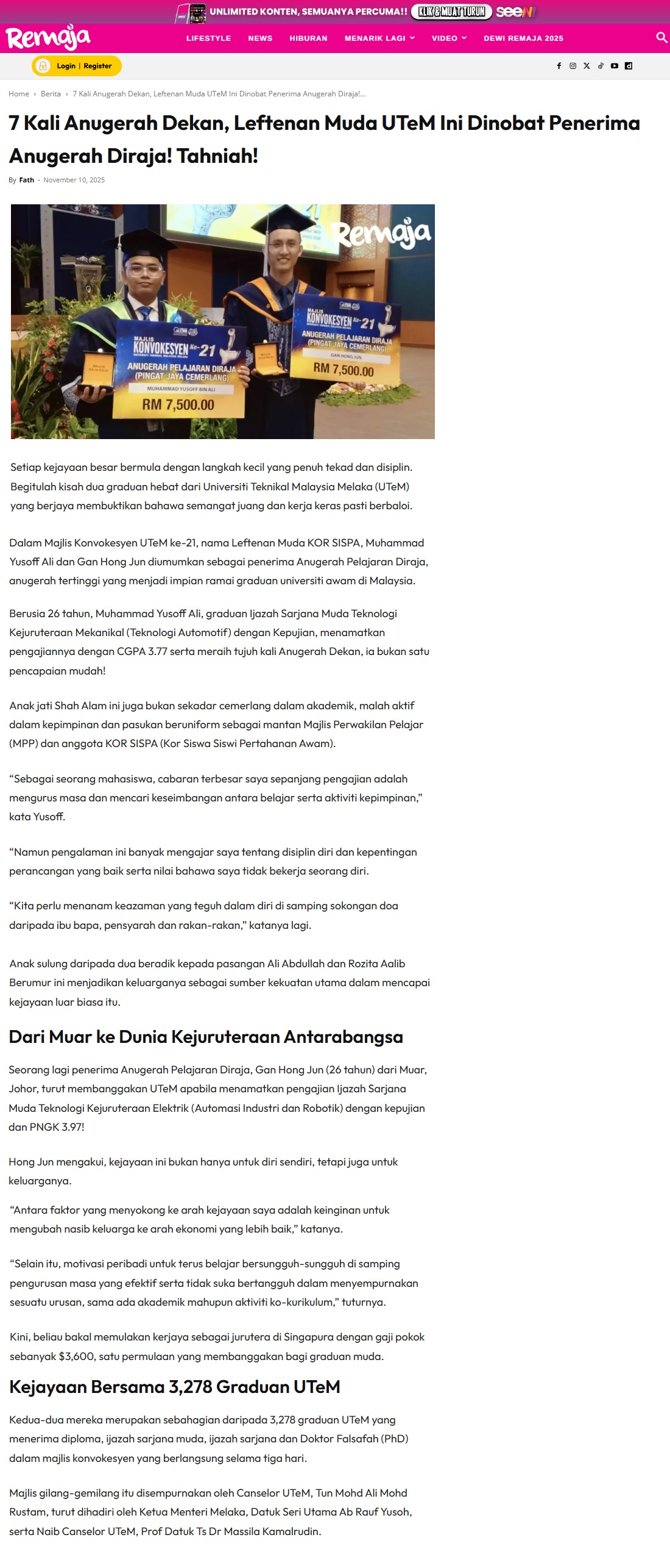 612 7 Kali Anugerah Dekan, Leftenan Muda UTeM Ini Dinobat Penerima Anugerah Diraja! Tahniah!
