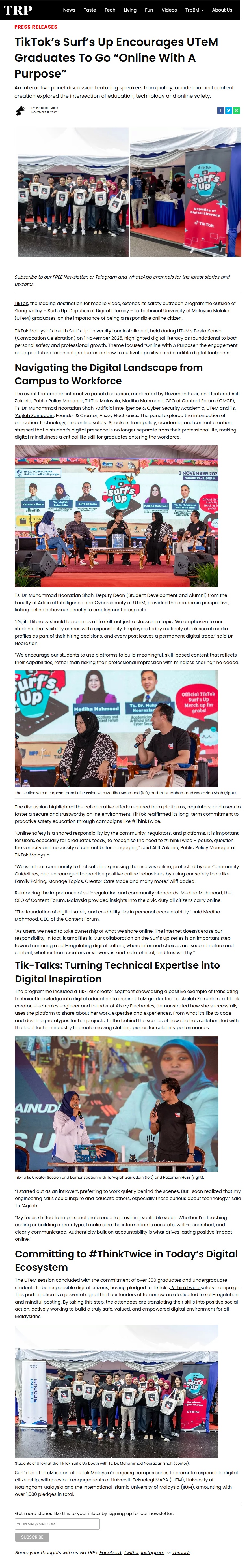 618 TikTok's Surf's Up Encourages UTeM Graduates To Go _Online With A Purpose_TRP
