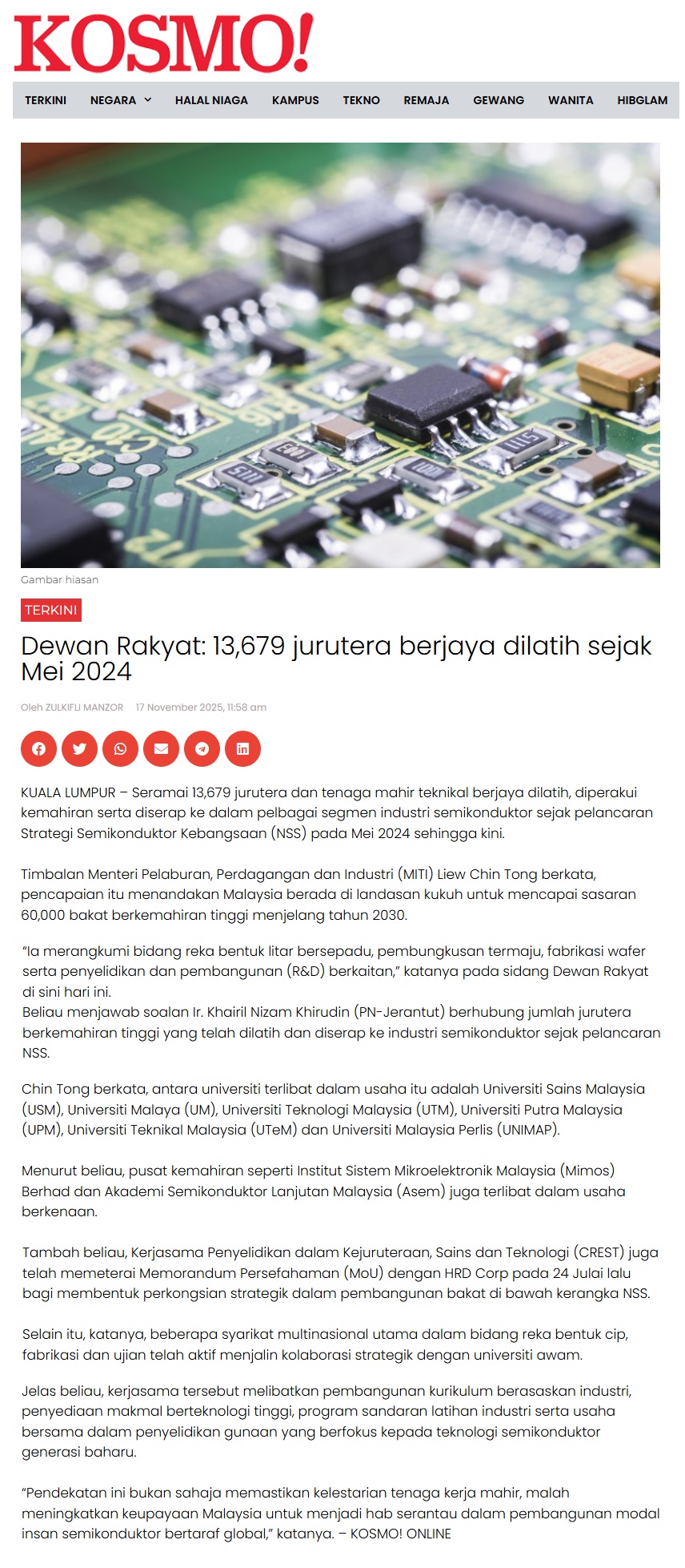 621 Dewan Rakyat_ 13,679 jurutera berjaya dilatih sejak Mei 2024 - Kosmo Digital