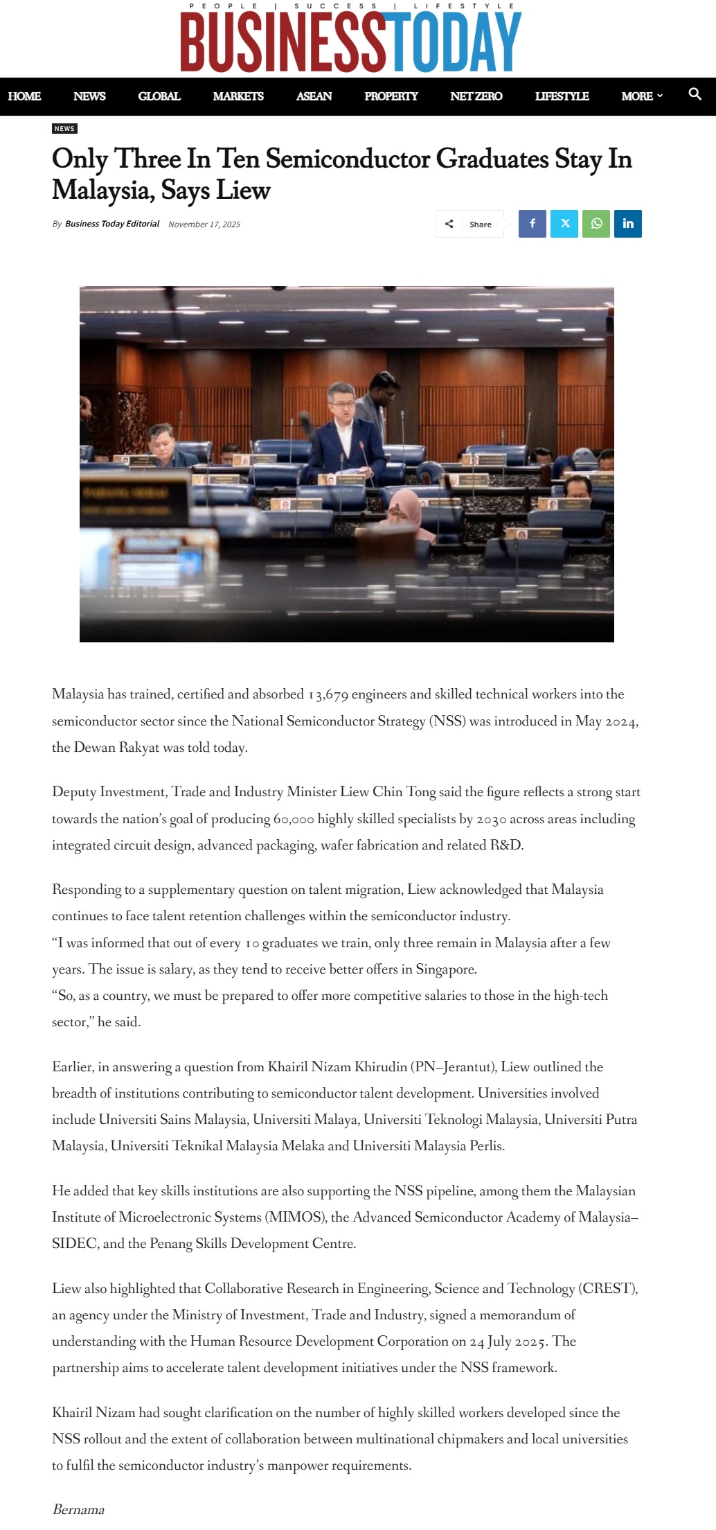 639 Only Three In Ten Semiconductor Graduates Stay In Malaysia, Says Liew - BusinessToday