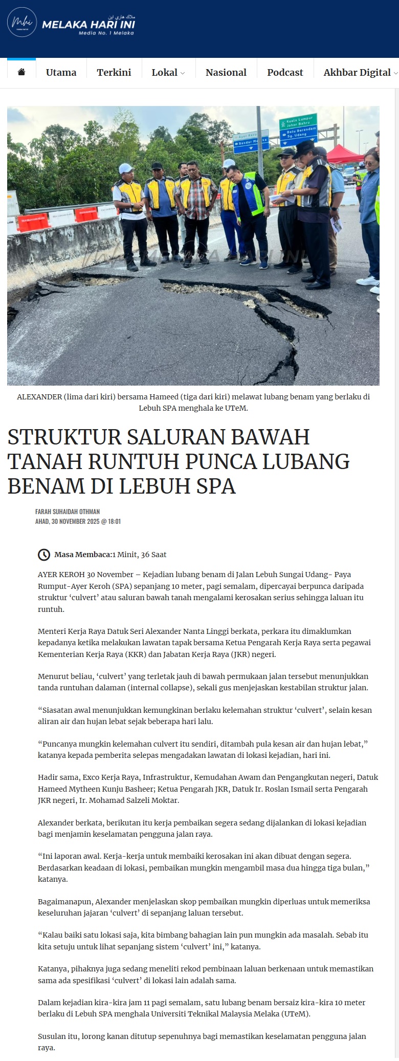 664 STRUKTUR SALURAN BAWAH TANAH RUNTUH PUNCA LUBANG BENAM DI LEBUH SPA