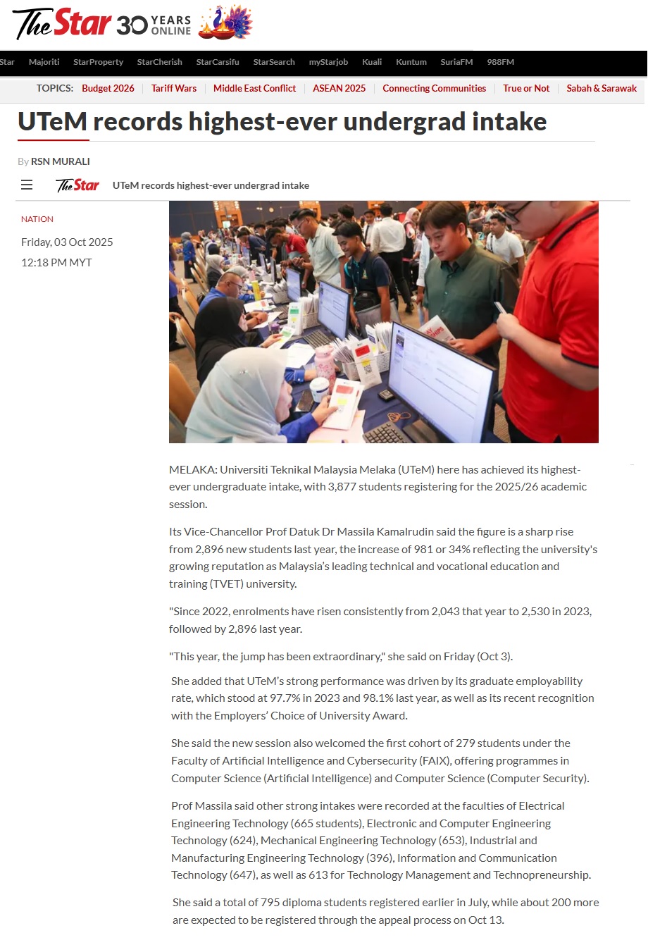522 UTeM records highest-ever undergrad intake _ The Star