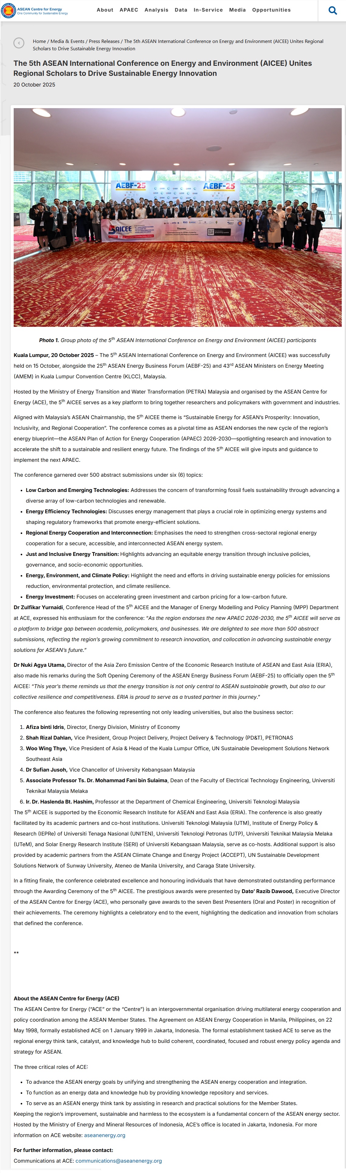 570 The 5th ASEAN International Conference on Energy and Environment (AICEE) Unites Regional Scholars to Drive Sustainable Energy Innovation - ASEAN Centre for Energy
