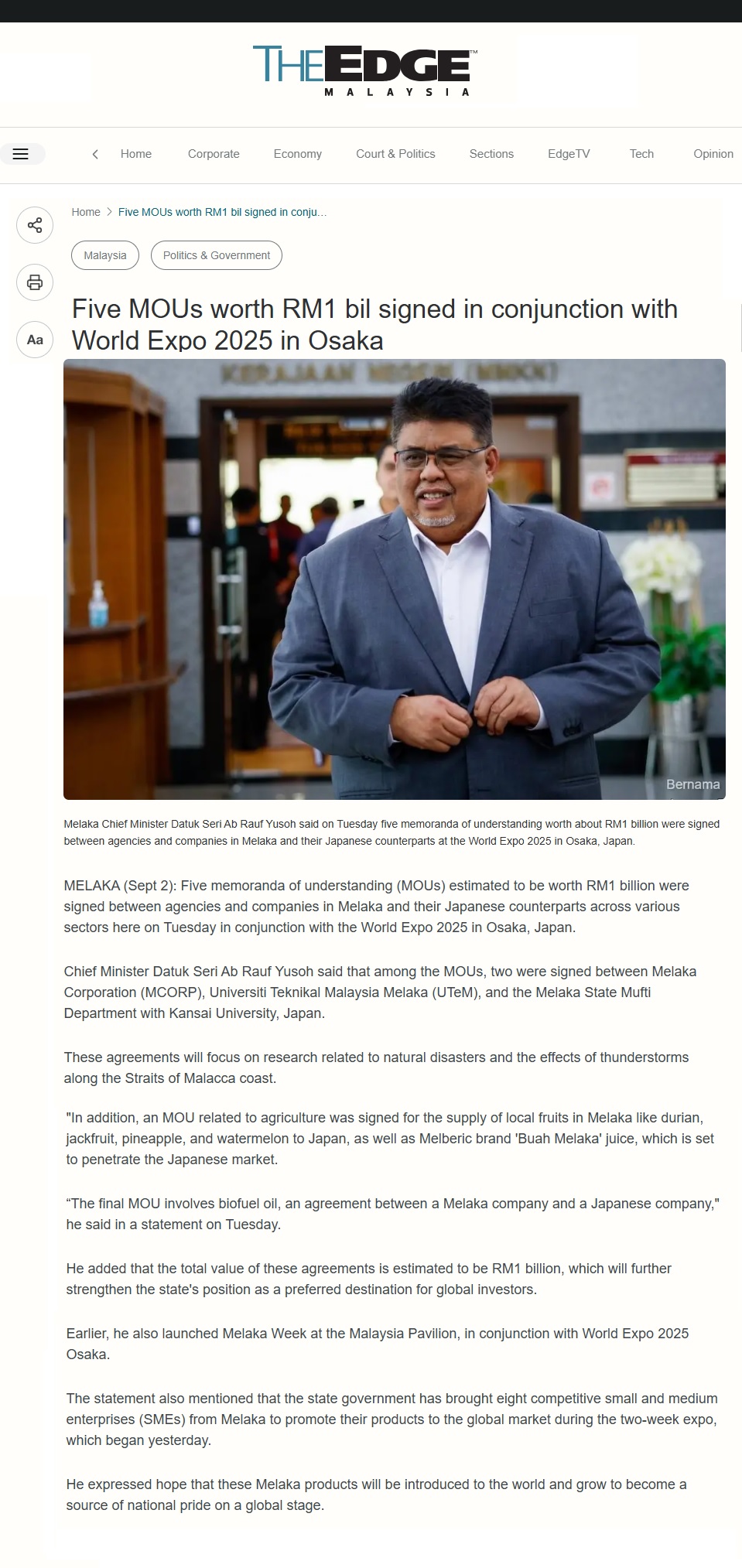 436 Five MOUs worth RM1 bil signed in conjunction with World Expo 2025 in Osaka