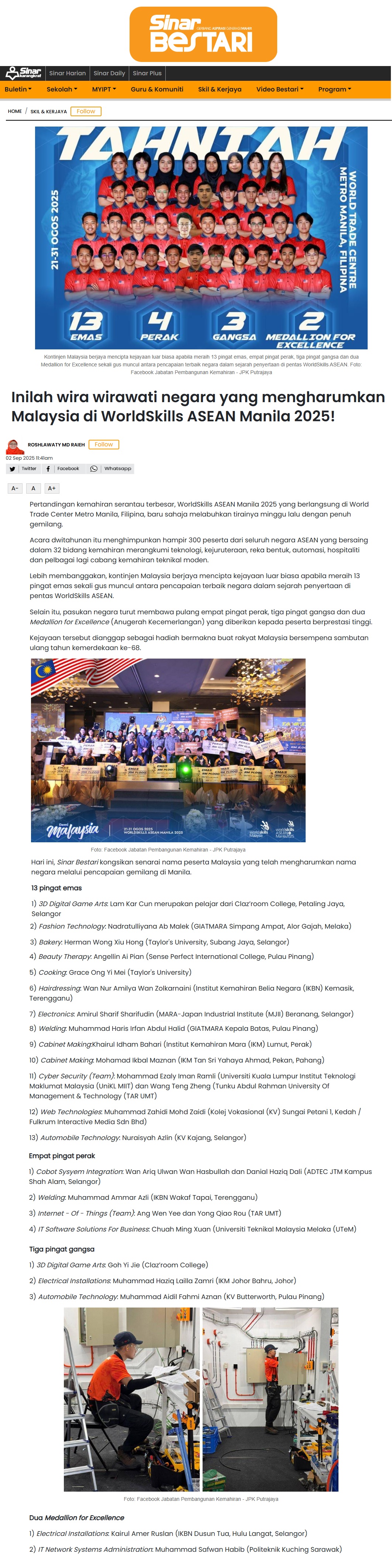 438 Inilah wira wirawati negara yang mengharumkan Malaysia di WorldSkills ASEAN Manila 2025! - Sinar Bestari