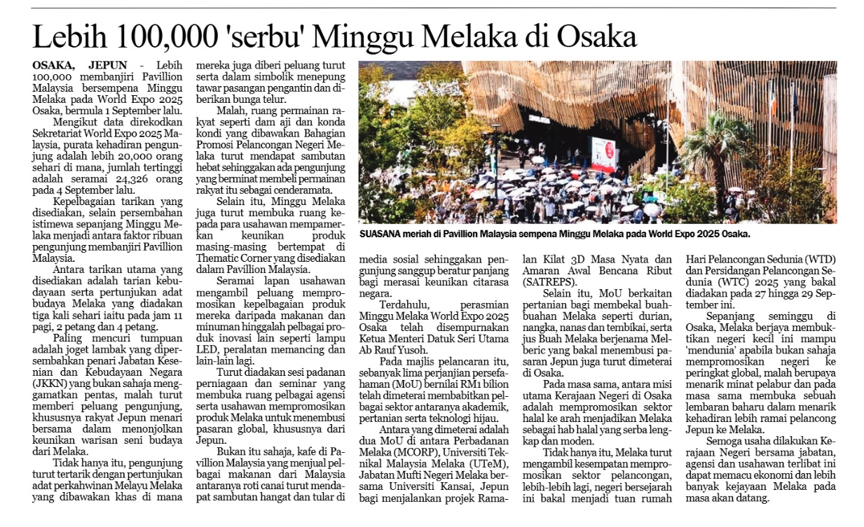 466 Lebih 100000 serbu Minggu Melaka Di Osaka (AKHBAR MHI 8SEP)