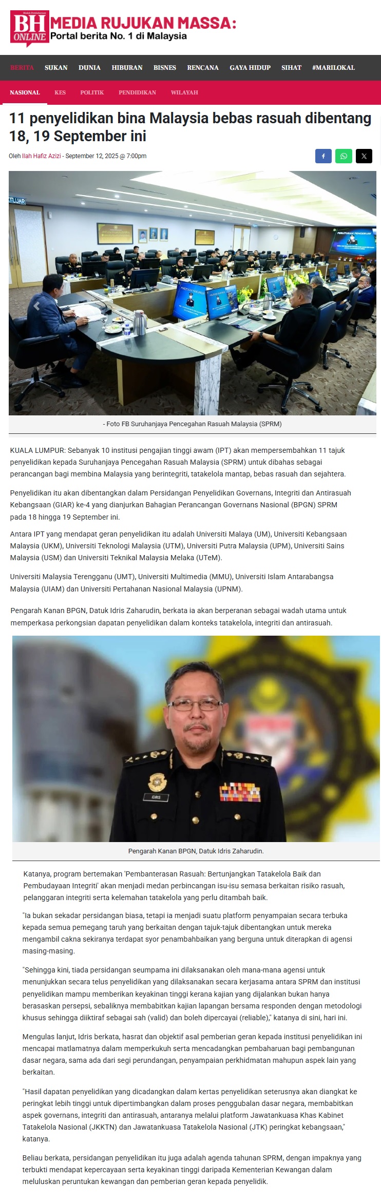 469 11 penyelidikan bina Malaysia bebas rasuah dibentang 18, 19 September ini