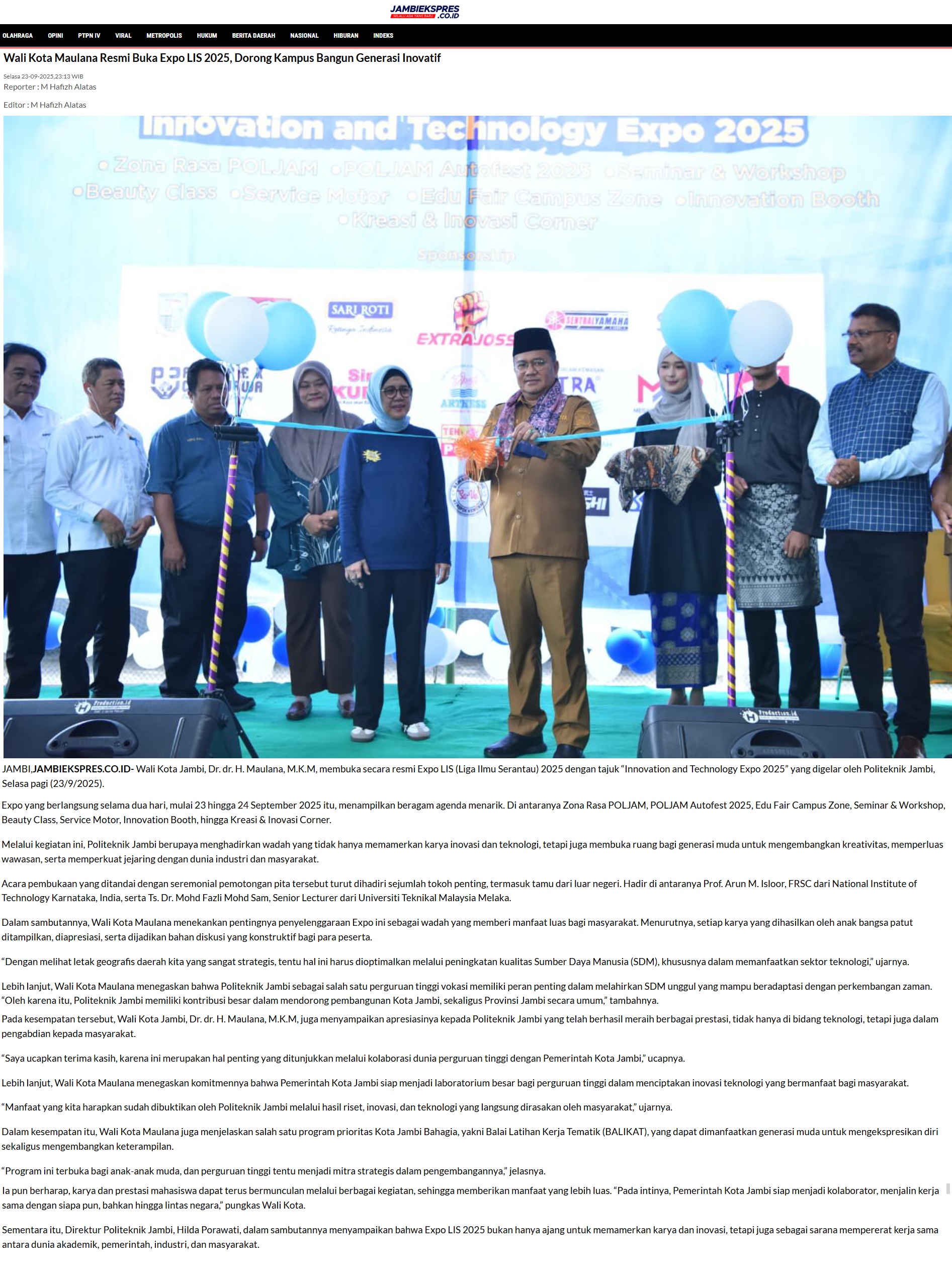 489 Wali Kota Maulana Resmi Buka Expo LIS 2025, Dorong Kampus Bangun Generasi Inovatif