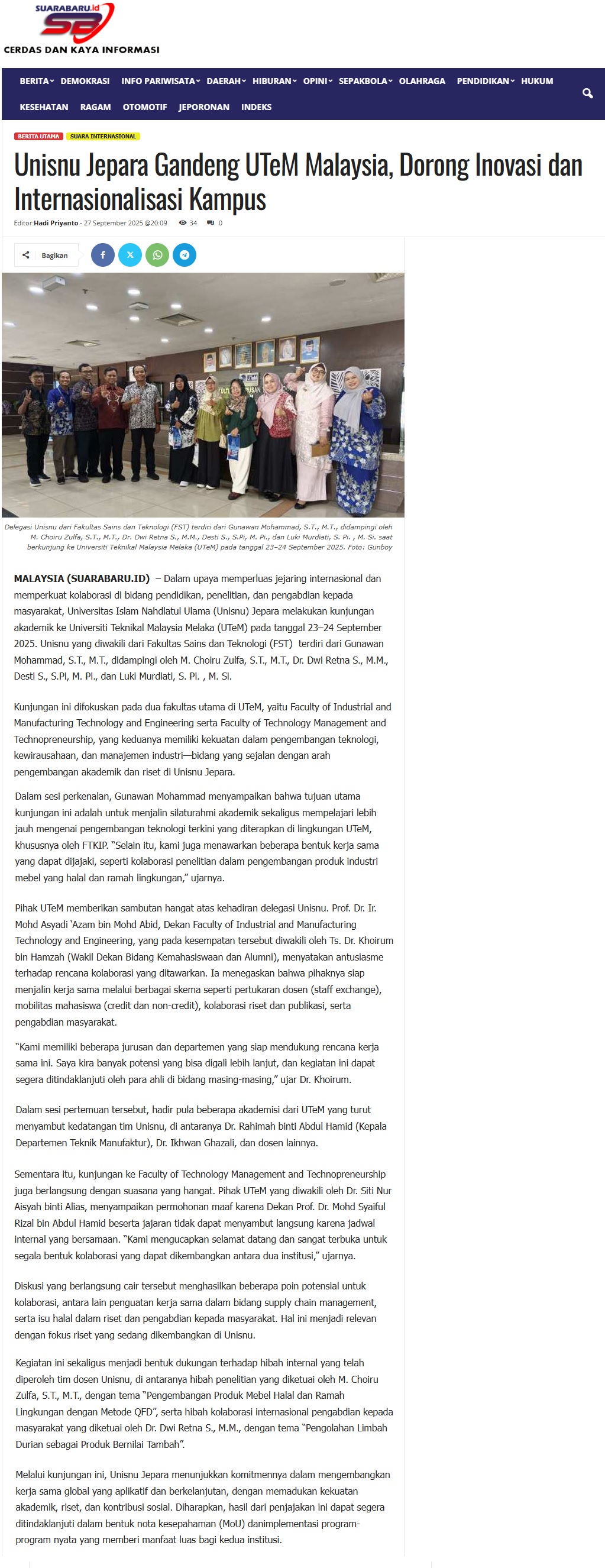 502 Unisnu Jepara Gandeng UTeM Malaysia, Dorong Inovasi dan Internasionalisasi Kampus _ - SuaraBaru.id