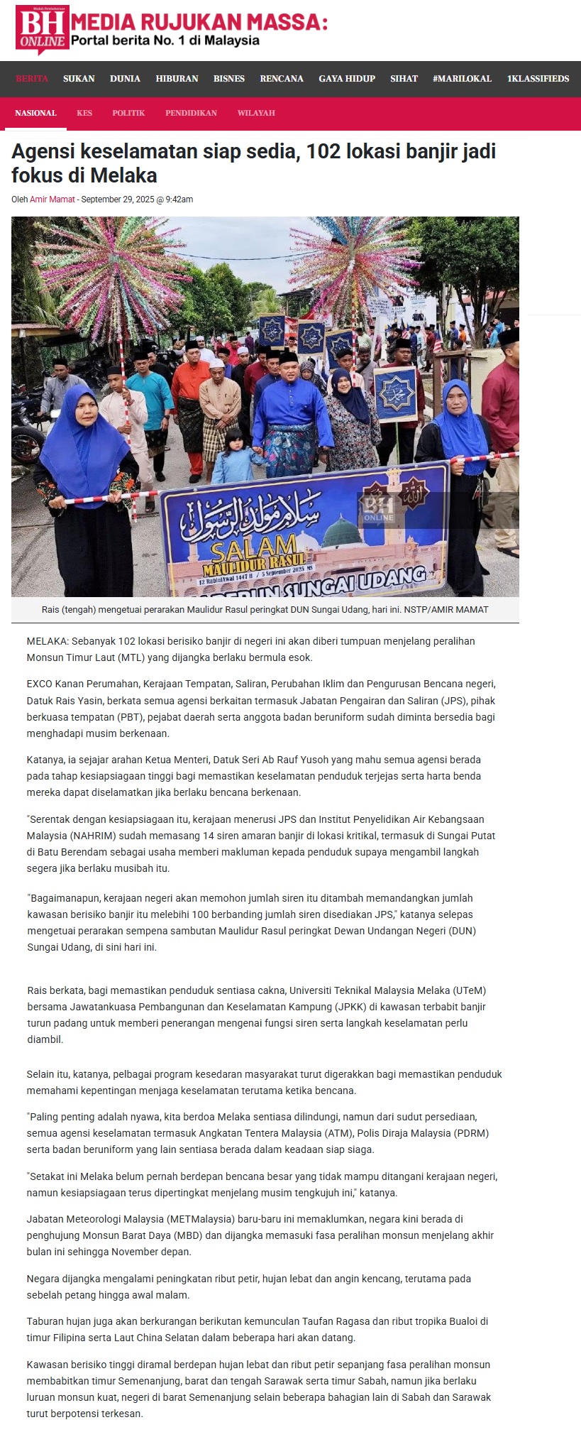 504 Agensi keselamatan siap sedia, 102 lokasi banjir jadi fokus di Melaka