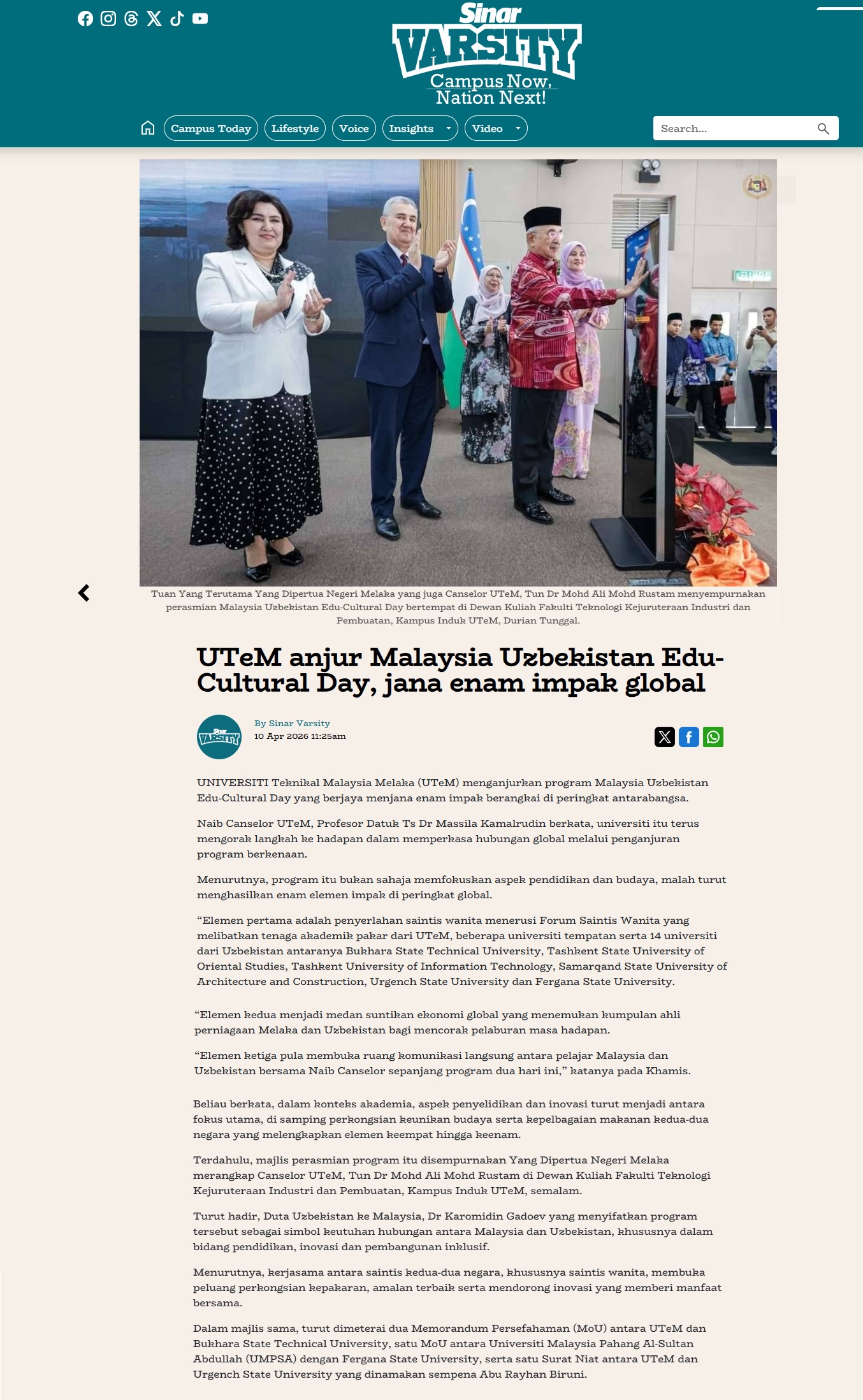 168 UTeM anjur Malaysia Uzbekistan Edu-Cultural Day, jana enam impak global - Sinar Varsity