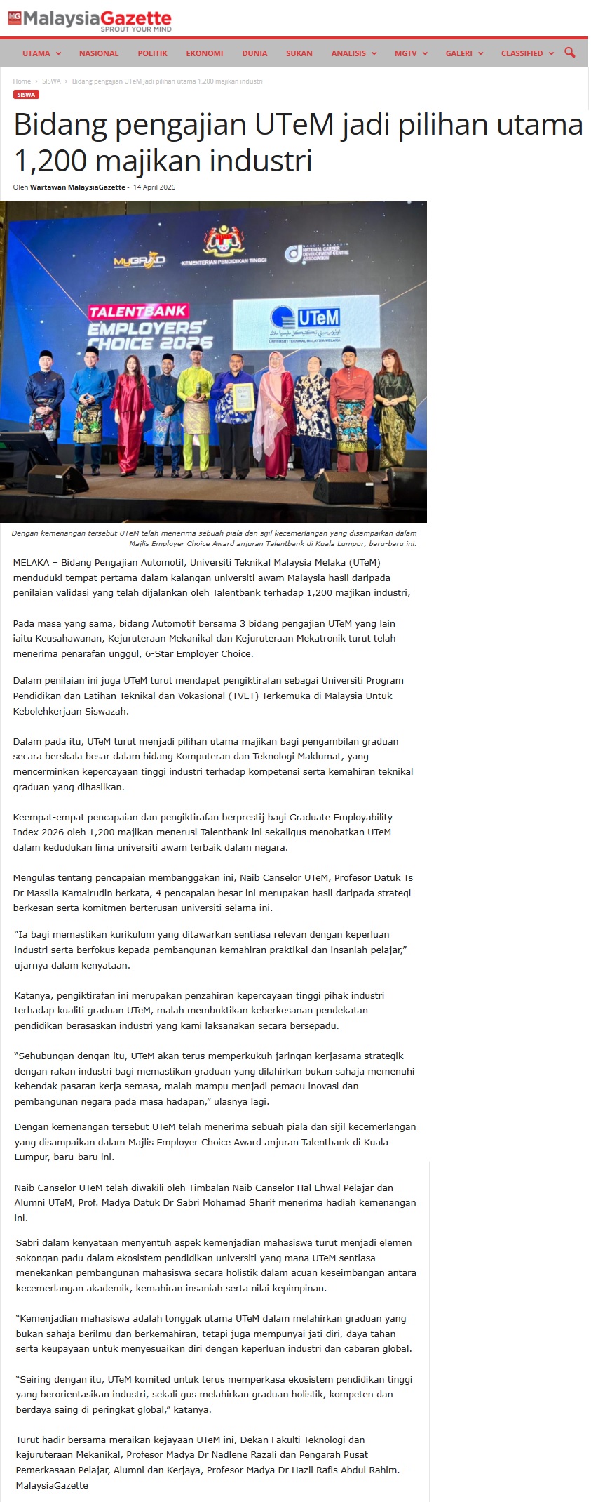 174 Bidang pengajian UTeM jadi pilihan utama 1,200 majikan industri