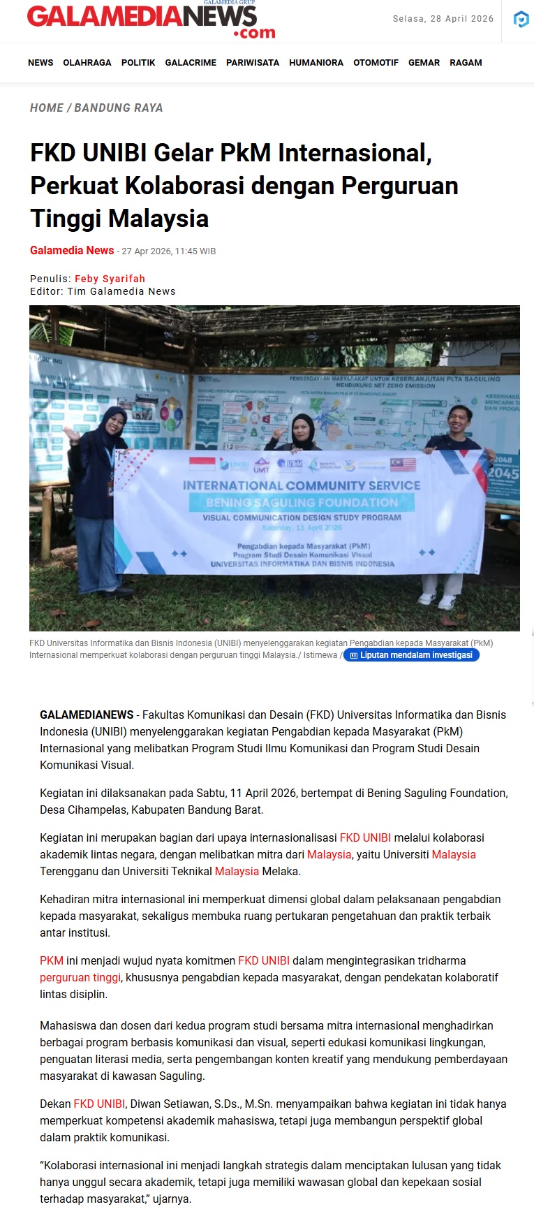 198 FKD UNIBI Gelar PkM Internasional, Perkuat Kolaborasi dengan Perguruan Tinggi Malaysia - Galamedia News