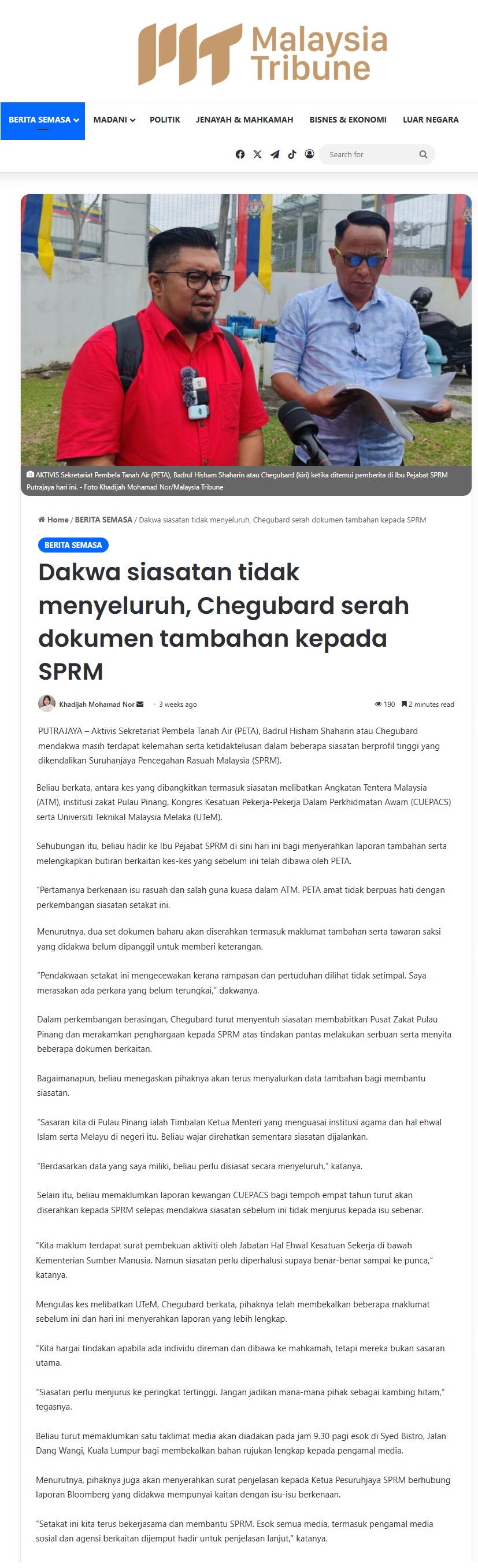 110 Dakwa siasatan tidak menyeluruh Chegubard serah dokumen tambahan kepada SPRM Malaysia Tribune
