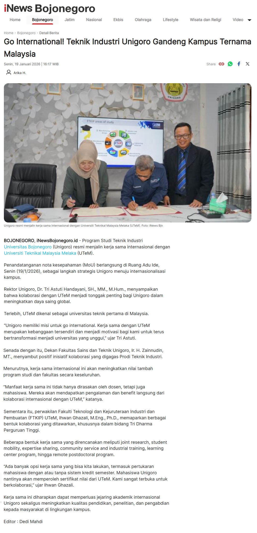 45 Go International Teknik Industri Unigoro Gandeng Kampus Ternama Malaysia