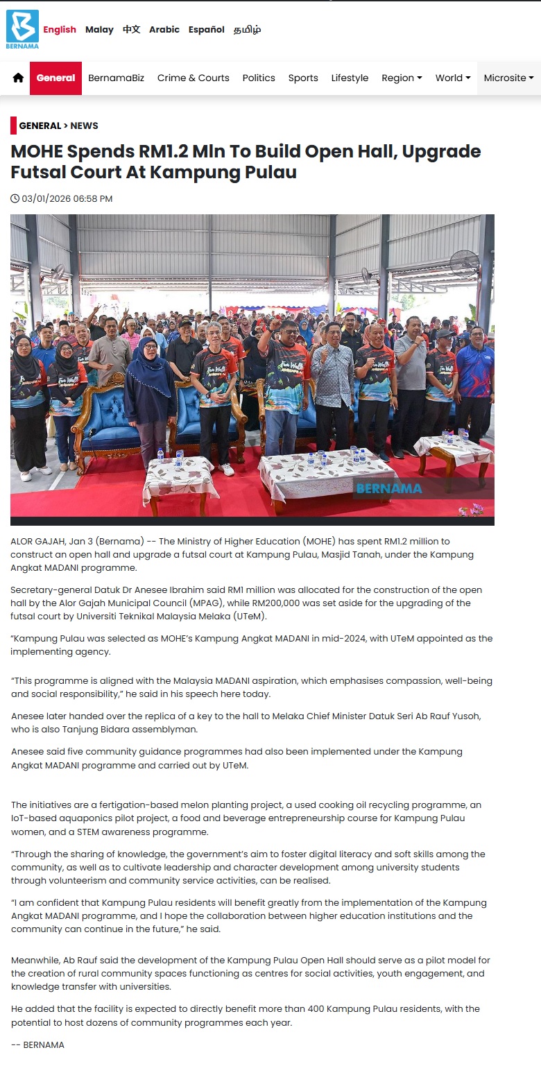 4 MOHE Spends RM1.2 Mln To Build Open Hall, Upgrade Futsal Court At Kampung Pulau