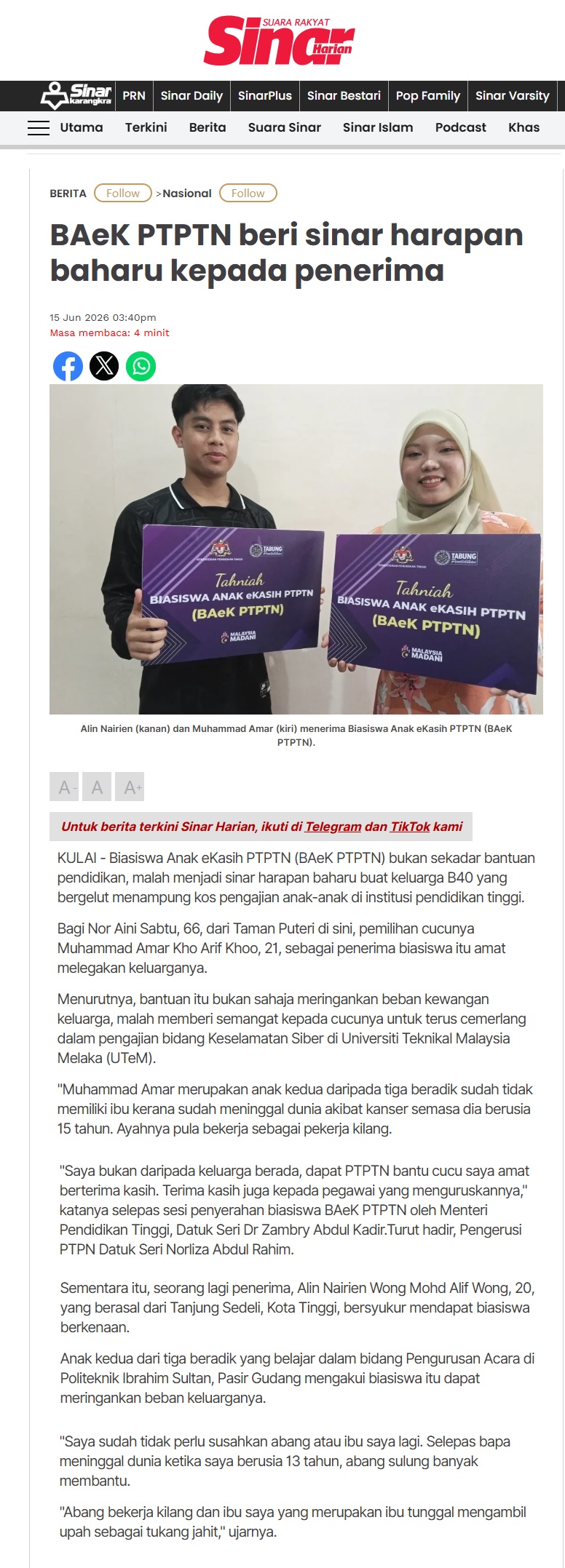 305 BAeK PTPTN beri sinar harapan baharu kepada penerima Sinar Harian