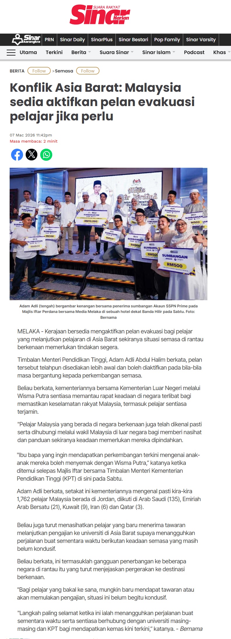 131 Konflik Asia Barat Malaysia sedia aktifkan pelan evakuasi pelajar jika perlu Sinar Harian