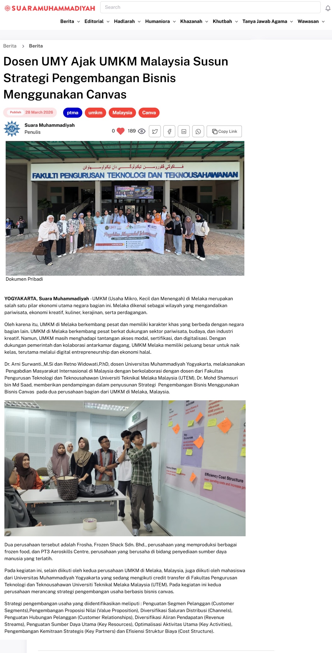 153 Dosen UMY Ajak UMKM Malaysia Susun Strategi Pengembangan Bisnis Menggunakan Canvas