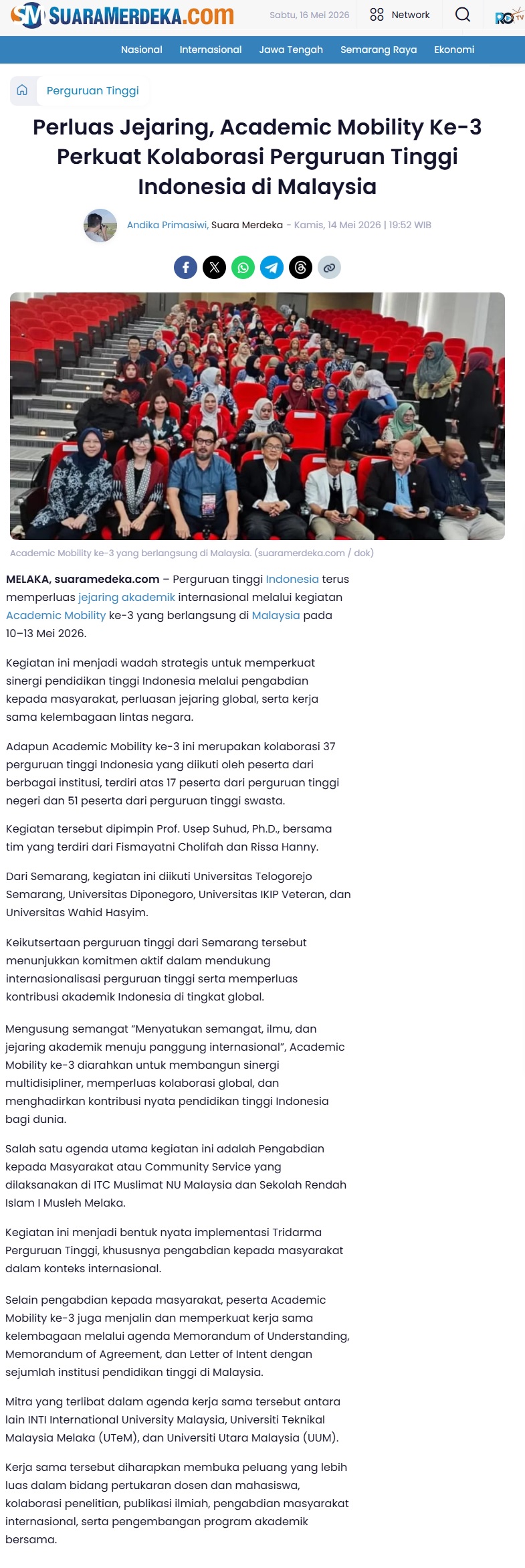 242 Perluas Jejaring Academic Mobility Ke-3 Perkuat Kolaborasi Perguruan Tinggi Indonesia di Malaysia Suara Merdeka