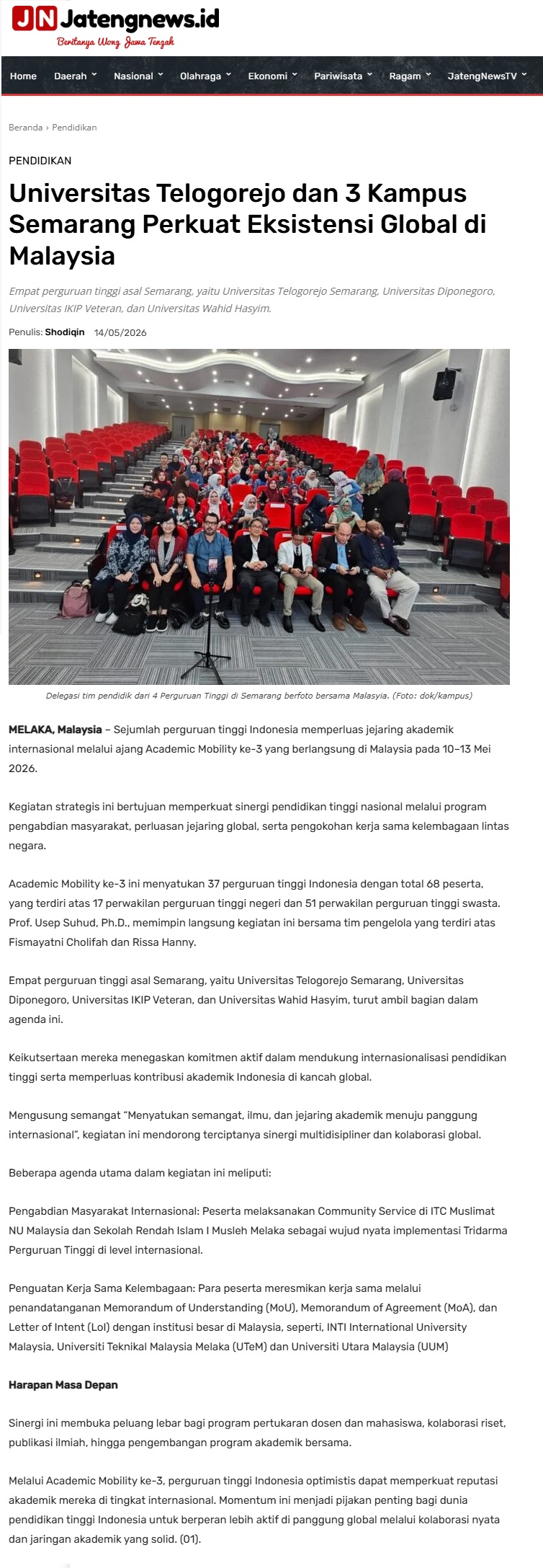 244 Universitas Telogorejo dan 3 Kampus Semarang Perkuat Eksistensi Global di Malaysia